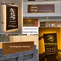 Letrero Luminoso Rectangular Hueco de Hierro Rústico con Retroiluminación LED, Estilo Antiguo, para Exteriores, Color Marrón/Amarillo, para Publicidad o Puerta