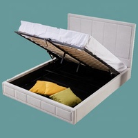 Conception de meubles de chambre à coucher, double reine, king size, couleur ivoire, imitation rembourré, élévateur à gaz, rangement, pouf, cadre de lit double