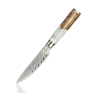 Cuchillo multiusos con diseño damasco, cuchillo de cocina con mango de resina de madera y acero inoxidable para cortar frutas, verduras y sándwiches. - Product Image 1