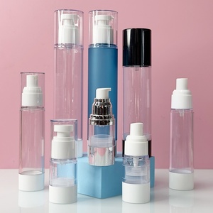 Flacon pompe airless rond en plastique transparent blanc/noir avec bouchon, 15ml, 30ml, 50ml, 100ml, en AS/PP, pour crème, impression OEM - Product Image 4