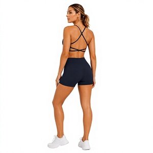 Conjunto deportivo de 2 piezas para mujer, sujetador deportivo con espalda cruzada y pantalones cortos de cintura alta, ropa deportiva para yoga, gimnasio y fitness. - Product Image 2