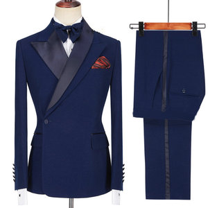 Nice Gentleman 2 pezzi smoking da sposo colletto piatto verde abiti da sposa abbigliamento nero Casual abiti da uomo per viscosa blu Set OEM - Product Image 2