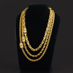 18k 금도금 스테인레스 스틸 두꺼운 트위스트 로프 체인 목걸이 남성용 지르콘 내장 방수 체인 버클 목걸이 - Product Image 2