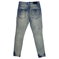 Pantalon slim déchiré pour homme, jean vintage délavé, broderie lettres rivetées, style hip-hop streetwear, décontracté et déchiré