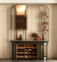 Meuble de bar de cuisine moderne avec cadre en cuivre, panneau en bois, quincaillerie à fermeture douce, taille et couleur personnalisables, garantie 5 ans
