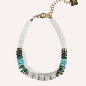 Pulsera de piedra natural de nácar de 16.5 cm con acero inoxidable dorado, joyería de primavera/verano - Product Image 2