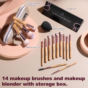 Set de 14 Brochas de Maquillaje con 1 Esponja, Brochas para Base, Polvo, Corrector, Sombra de Ojos y Colorete, Estuche de Viaje de Bambú - Product Image 2