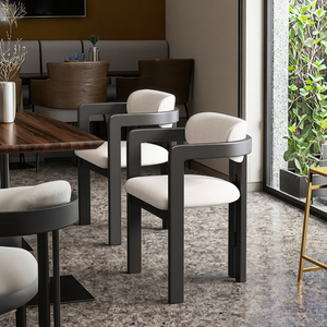 Chaises de salle à manger à cadre en bois massif <span class=keywords><strong>noir</strong></span> avec tissu <span class=keywords><strong>beige</strong></span> Nordic Light <span class=keywords><strong>chaise</strong></span> de salle à manger de luxe tabouret arrière de ménage - Product Image 1