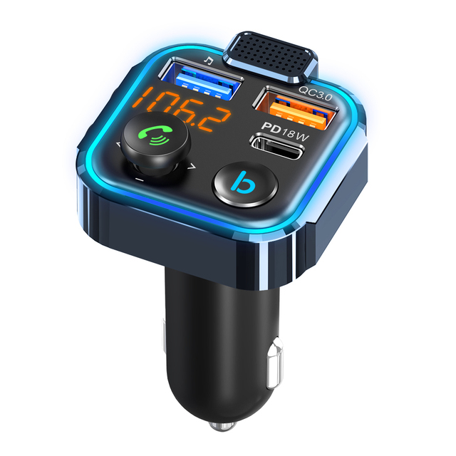 QC3.0 Type-C PD 24W USB Fast Charger Cars Wireless FM Radio Adapter Bluetooth FM Transmitter for Car