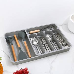 Plateau de rangement pour vaisselle en plastique de cuisine en gros, organisateur de tiroir à couverts, extensible, profond, réglable, porte-couverts - Product Image 4