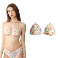 Bra segitiga wanita, gesper depan dapat dilepas desain bunga tidak terlihat Bikini adhesi VO cocok untuk pakaian renang modis