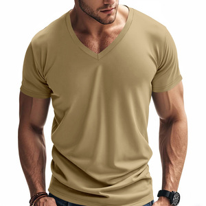 T-shirt da uomo estiva all'ingrosso <span class=keywords><strong>con</strong></span> scollo a V, manica corta, vestibilità regolare, 100% poliestere, in twill a maglia sottile, tinta unita - Product Image 2