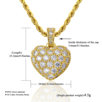 Prix d'usine, vente en gros, pendentif cœur en CZ glacé, breloques cœur en laiton style hip-hop, bijoux personnalisés