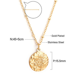 Stainless Steel Round Sun Pendant Necklace 18k Gold Plated Geometric <b>Design</b> Unisex Gift Jewelry - Product Image 4