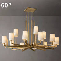 Lustre suspendu en laiton de 48 pouces avec abat-jour en tissu de lin simple de style américain pour salle à manger, îlot de cuisine, bar, hôtel, chambre à coucher