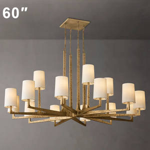 Lustre suspendu en laiton de 48 pouces avec abat-jour en tissu de lin simple de style américain pour salle à manger, îlot de cuisine, bar, hôtel, chambre à coucher - Product Image 3