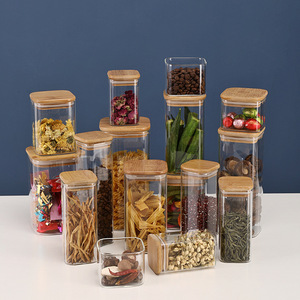 Toples Persegi dengan Tutup Bambu, Kaleng Dapur Kaca dengan Tutup Bambu Kedap Udara - Product Image 4