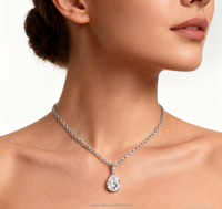 Collar con Colgante de Zafiro Blanco en Forma de Pera, Diseño Minimalista, Plata 925, Joyería Fina para Mujer