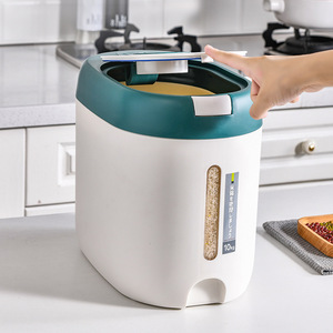 Conteneurs de stockage de riz en plastique sans BPA avec couvercle automatique rabattable 5KG/10KG, hermétiques et anti-insectes pour céréales, garde-manger et organisateur d'aliments secs - Product Image 1