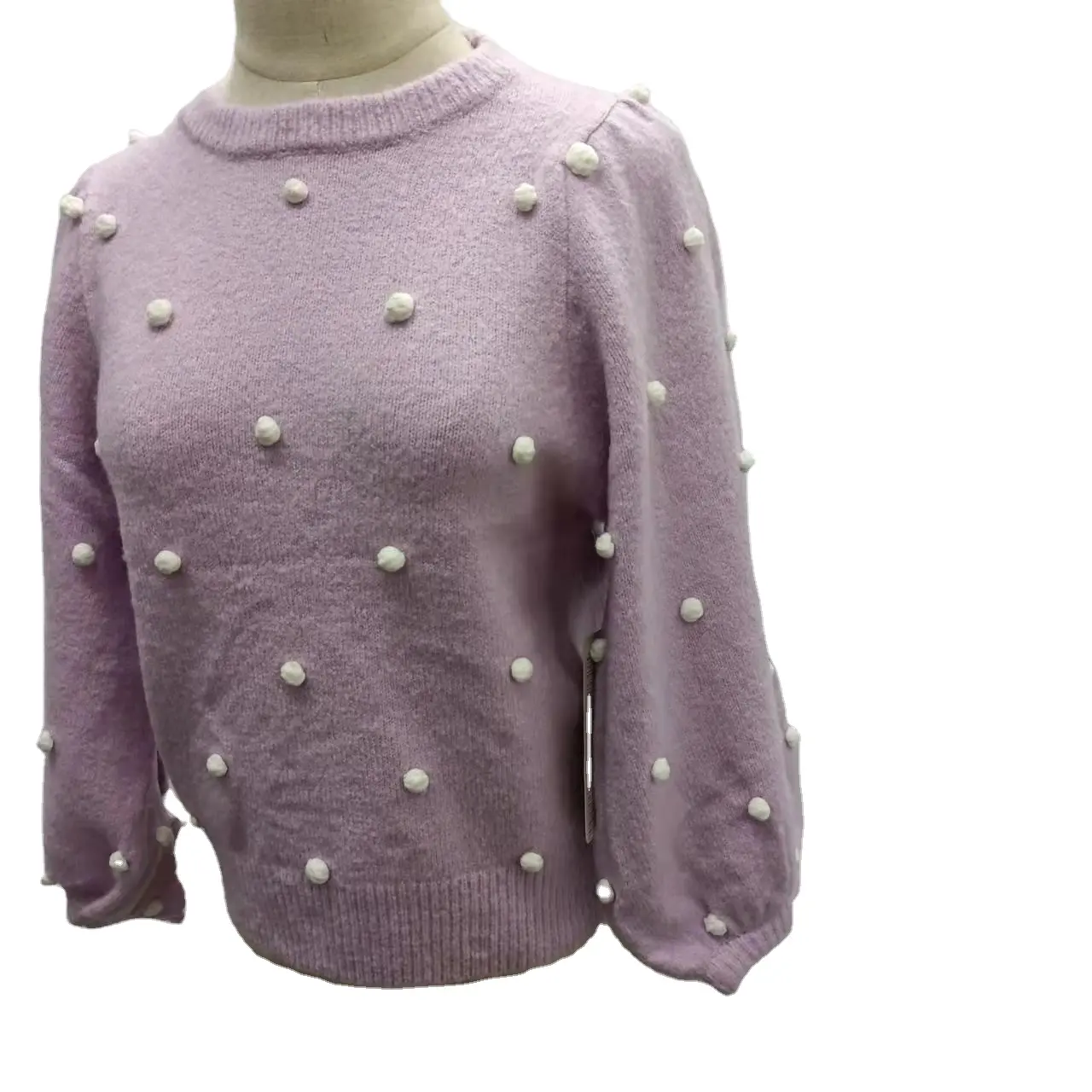 Suéter de talla grande para mujer, cuello redondo, Pompón, decoración, precio de fábrica