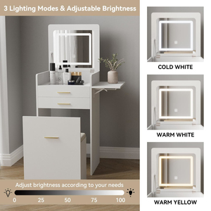 Integrated Makeup Dressing Table with Flip-top Mirror for Small Spaces, Compact Vanity Desk Set Cushioned Storage Stool - Product Image 5