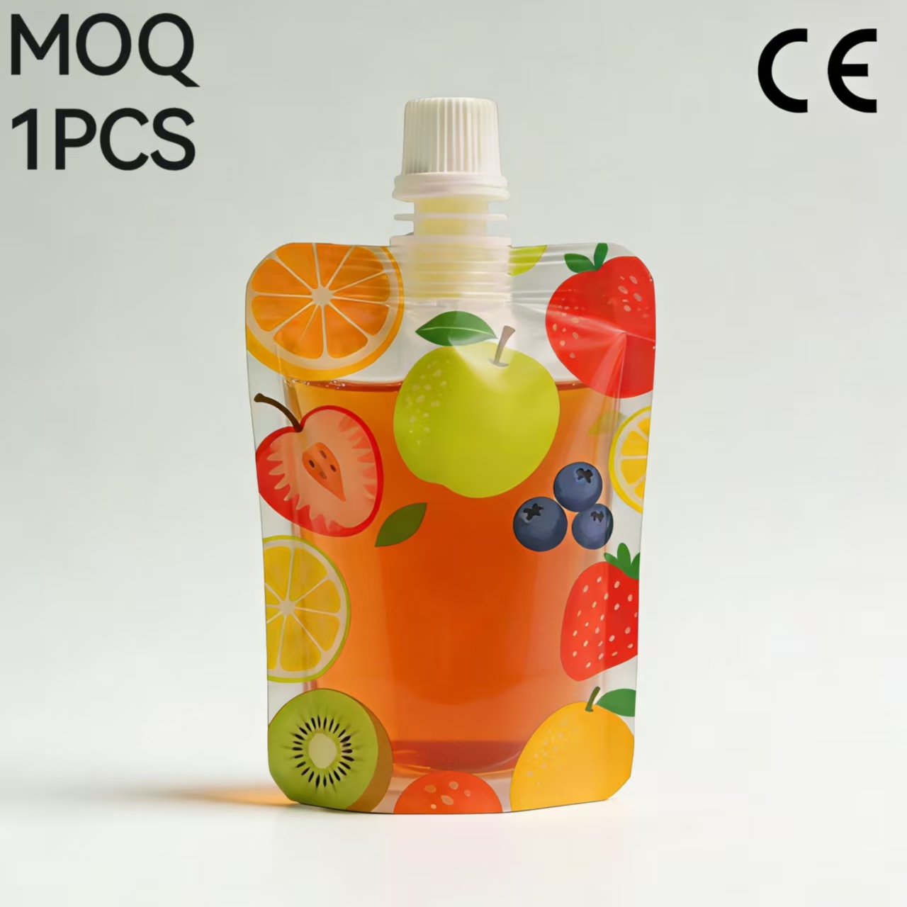Custom Printed Self-Suction Spout Pouch Drinkable Fruit Juice Plastic Packaging Transparent Liquid Stand-Up Pouch