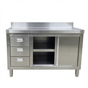 Tavolo <span class=keywords><strong>da</strong></span> <span class=keywords><strong>Lavoro</strong></span> in Acciaio Inox 201/304 Lucidato di Alta Qualità Personalizzato con Armadio per Cucine di Hotel - Product Image 1
