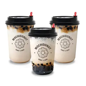 New Design Custom Logo Disposable Food Grade Plastic Boba Cup Milktea Cups Boba Tea Cup With Lid