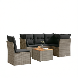 Conjunto de Sofás de Jardín de Ratán Moderno, 6 Plazas, Muebles de Exterior Resistentes a la Intemperie, Diseño Contemporáneo, Gris Oscuro - Product Image 1