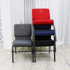 كراسي معدنية قابلة للتكديس بأسعار الجملة، كراسي مبطنة متداخلة باللونين الأحمر والأسود للمسارح وقاعات المؤتمرات والفعاليات والفنادق والمطاعم والكنائس - Product Image 2