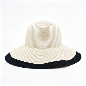[Your Brand] Beige Black Trim Canvas Sun <b>Hat</b> Wide Brim UV Protection Foldable Image Style Outdoor <b>Hat</b> for Unisex - Product Image 5