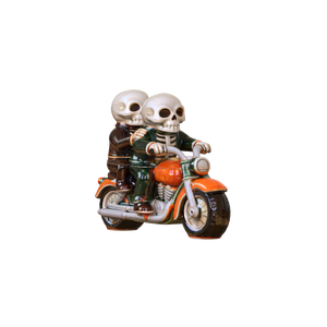 特注ハロウィンノベルティキッチンダブルスケルトンセラミックジャー磁器オートバイカップルスカルライダー型収納クッキージャー - Product Image 2