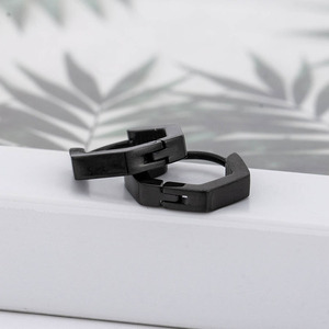 Unisex Punk Style <b>Titanium</b> Steel Black Hexagonal Geometric Huggie Earrings For Men Women Fashion Jewelry - Product Image 1