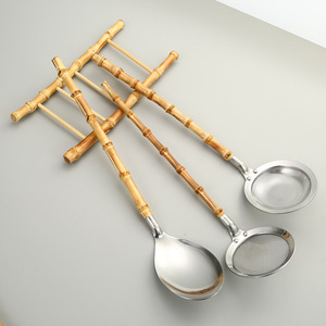 Cross-border Japanese <b>kitchenware</b> 304 stainless steel spatula set with natural bamboo handles, spoon, strainer, oil strainer - Product Image 1