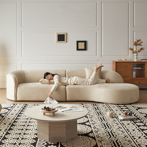 Sofa vải Bắc Âu hiện đại đơn giản phòng khách chống mèo trầy xước sofa nhung mờ sofa xốp hình vòng cung thẳng - Product Image 5