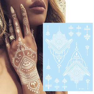 Temporary Tattoo Sticker <b>White</b> <b>Lace</b> Henna Design W-1394 Indian Style Transfer Printing For Wedding Body Art - Product Image 1