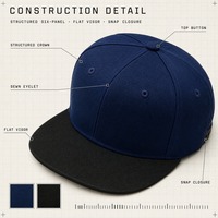 Casquettes de baseball bicolores vierges à bord plat en polyester et coton, ajustables, en gros, commande en vrac, stock disponible, faible MOQ, pour distributeurs et revendeurs