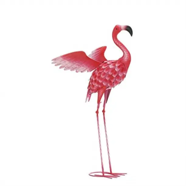 Ornaments Statue Tall Yard Art Decor Metal Bird Garden Standing Pink Flamingo