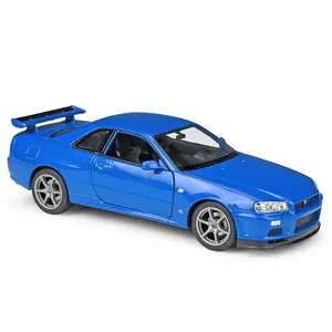 1:24 N issan S kyline GT-R R34汽车金属收藏仿真压铸汽车合金汽车模型玩具