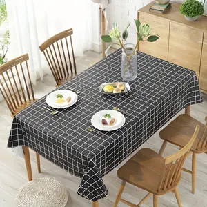 Black And White Line Simple Check Tablecloth Plastic Material Waterproof And Oilproof Tablecloth Home Decoration Table Decor