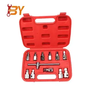 12pcs hrome-Vanadium Steel Oil Drain Sump Plug Key Removal Socket Set Tool for Engines Axles Gear Box Car Repair