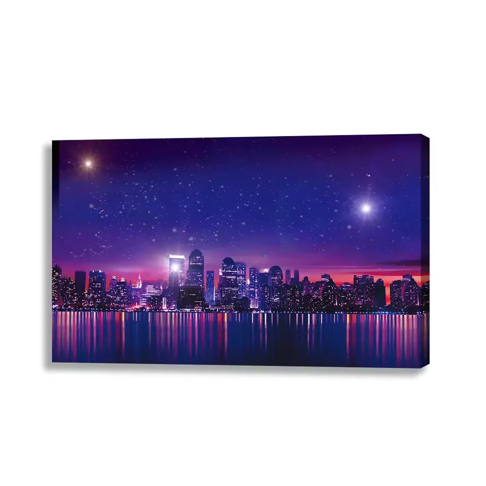 Hot sale Wall Art Stunning Architecture Urban Night Landscape Stretched LED Artwork Canvas Prints with light