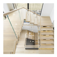 Escalier droit moderne et durable en acier et bois pour intérieur, avec monopoutre et garde-corps en verre trempé, écologique, facile à assembler, pour villa