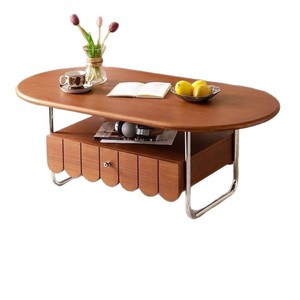 โต๊ะกาแฟไม้เนื้อแข็งทรงวงรีพร้อมลิ้นชักขาเหล็กสแตนเลสเฟอร์นิเจอร์ห้องนั่งเล่นสไตล์นอร์ดิกโต๊ะน้ำชาสไตล์มินิมอล - Product Image 5
