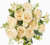 Bouquet de pivoines et roses artificielles en soie persane à 5 têtes, réaliste, fait main, personnalisé, pour mariage, fête des Mères, remise de diplôme - Vente chaude