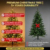 2,13m Realistischer PE Künstlicher Weihnachtsbaum Vollzweigdesign Metallständer LED Mehrfarbige Beleuchtung |   Für den Innenbereich geeignet, beflockt/unbeflockt