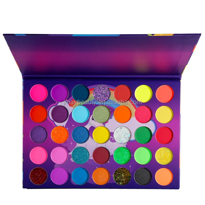 wholesale private label 35 color eyeshadow palette with gold tray and neon color green eyeshadow palette diy eyeshadow palette