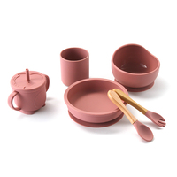 Ensemble de vaisselle pour bébé nouveau-né en silicone de qualité alimentaire, 5 pièces, avec assiette à ventouse, bol, tasse, cuillère pour le sevrage et l'alimentation