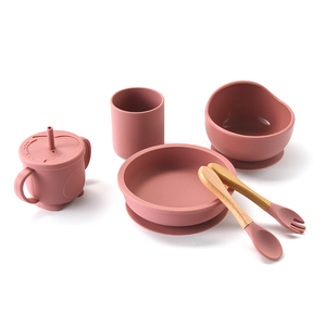 Juego de vajilla de alimentación de bebé recién nacido de silicona de grado alimenticio de 5PS con plato, tazón, taza, cuchara para destete y comer - Product Image 1