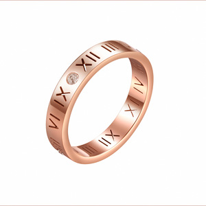 Women's Titanium Steel <b>Rings</b> Rose Gold Silver Roman Numeral <b>Crystal</b> Inlay Everyday Wear Jewelry - Product Image 3